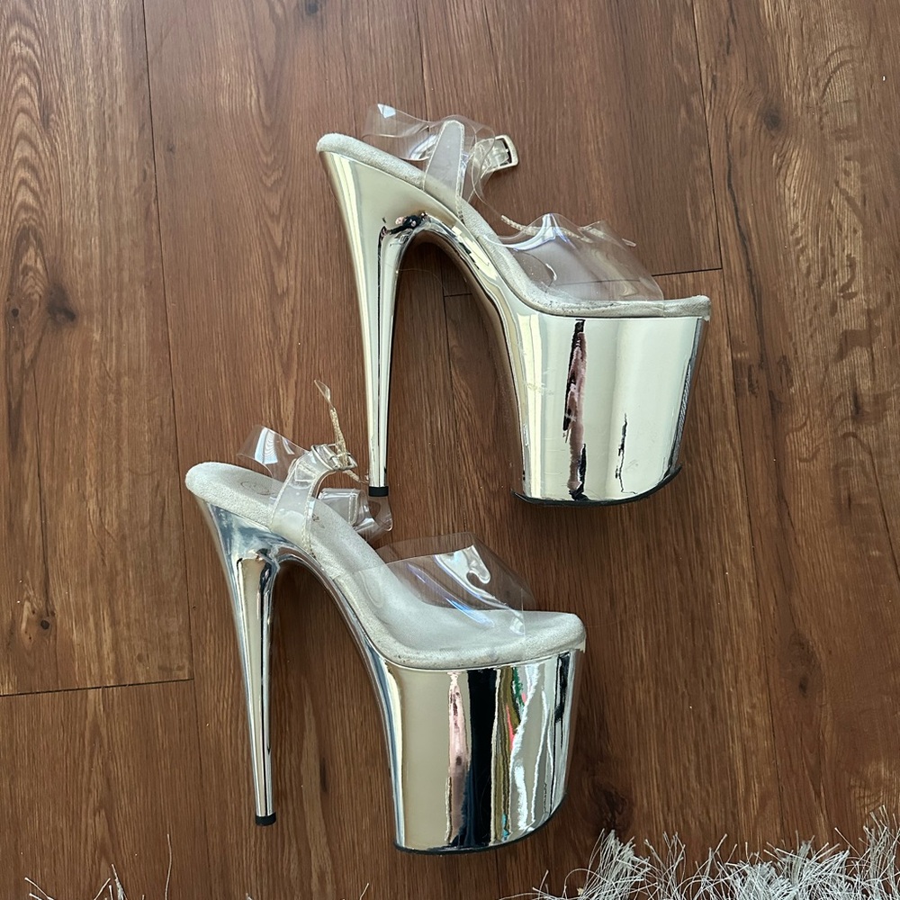 Pleasers 8” flamingo 808 heels size 10 CHROME medium wear